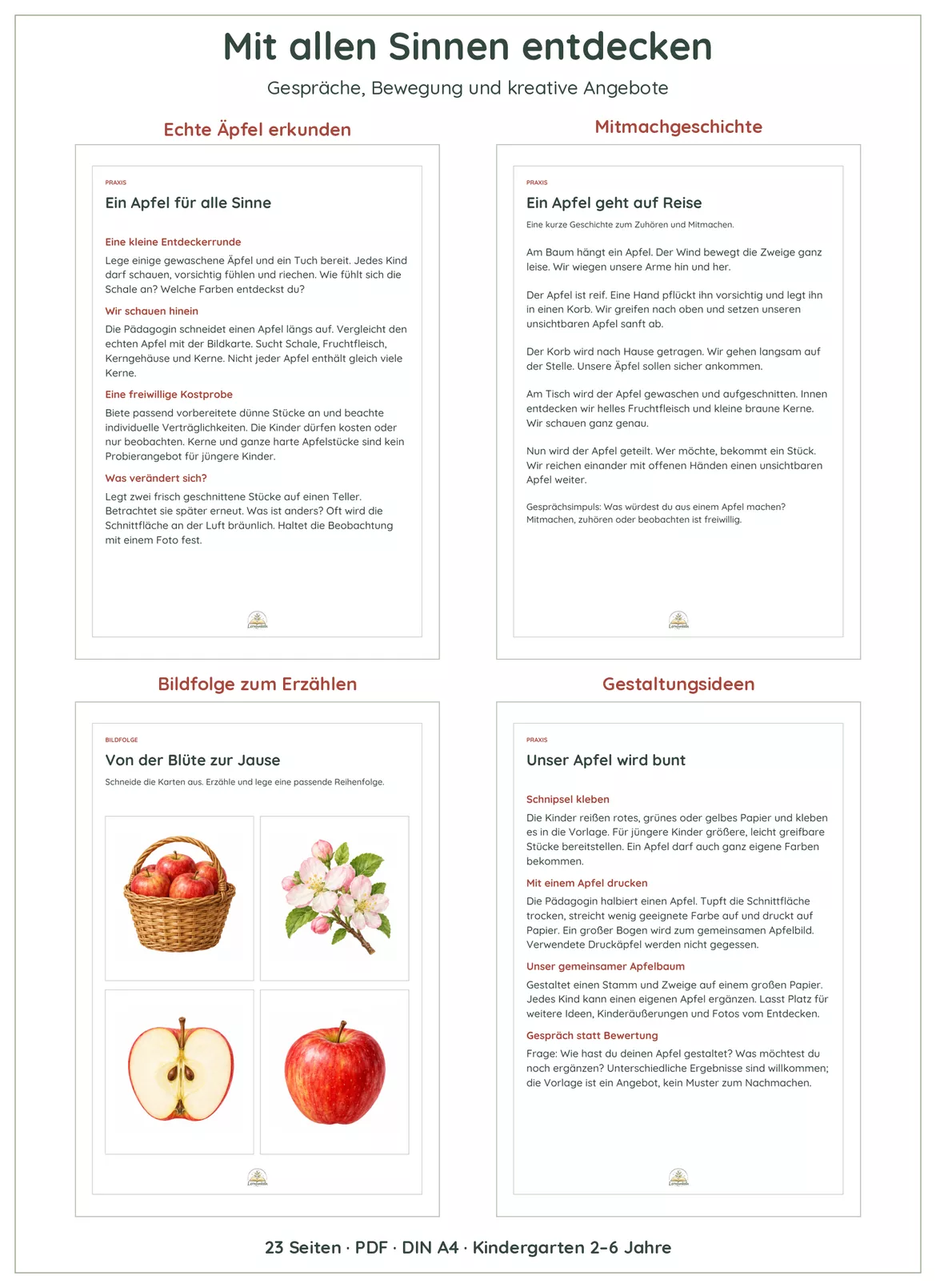 Bild in der Beschreibung des Unterrichtsmaterials 🍎Apfel entdecken im Kindergarten | Bildkarten, Mengen, Muster & Basteln | 2–6 Jahre von Lernfunkeln Materialien #3