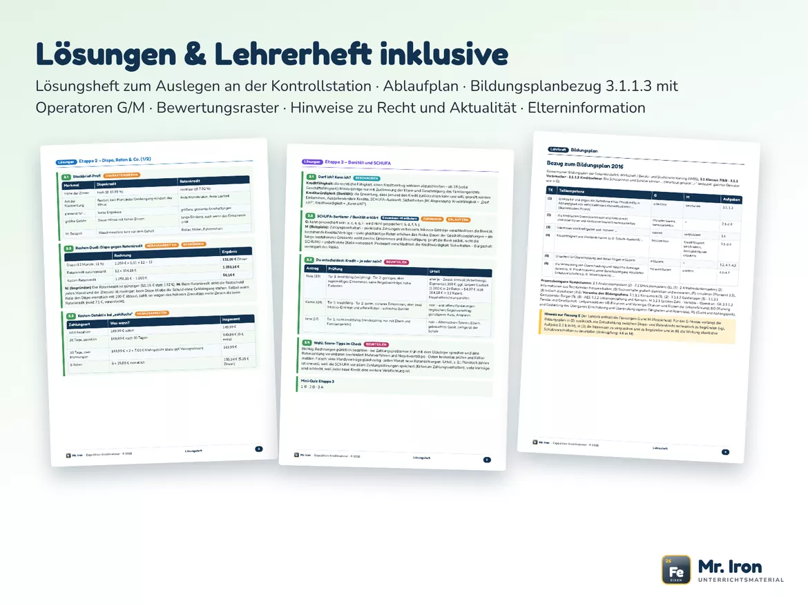 Bild in der Beschreibung des Unterrichtsmaterials Kredite, Ratenkauf & Schuldenfalle – Lernjob WBS (G/M) mit Lösungen von Mr. Iron #5