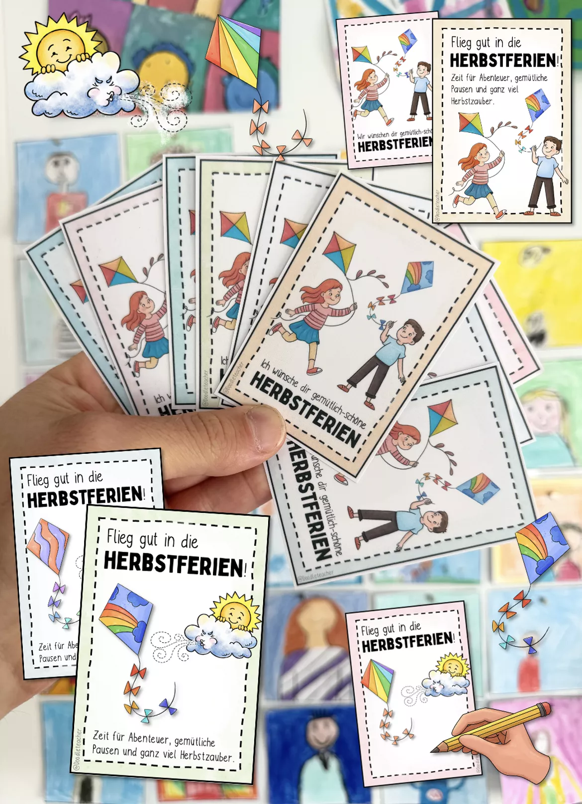 Bild in der Beschreibung des Unterrichtsmaterials Herbstferien Grußkarten / Feriengrüße von Doodleteacher #2