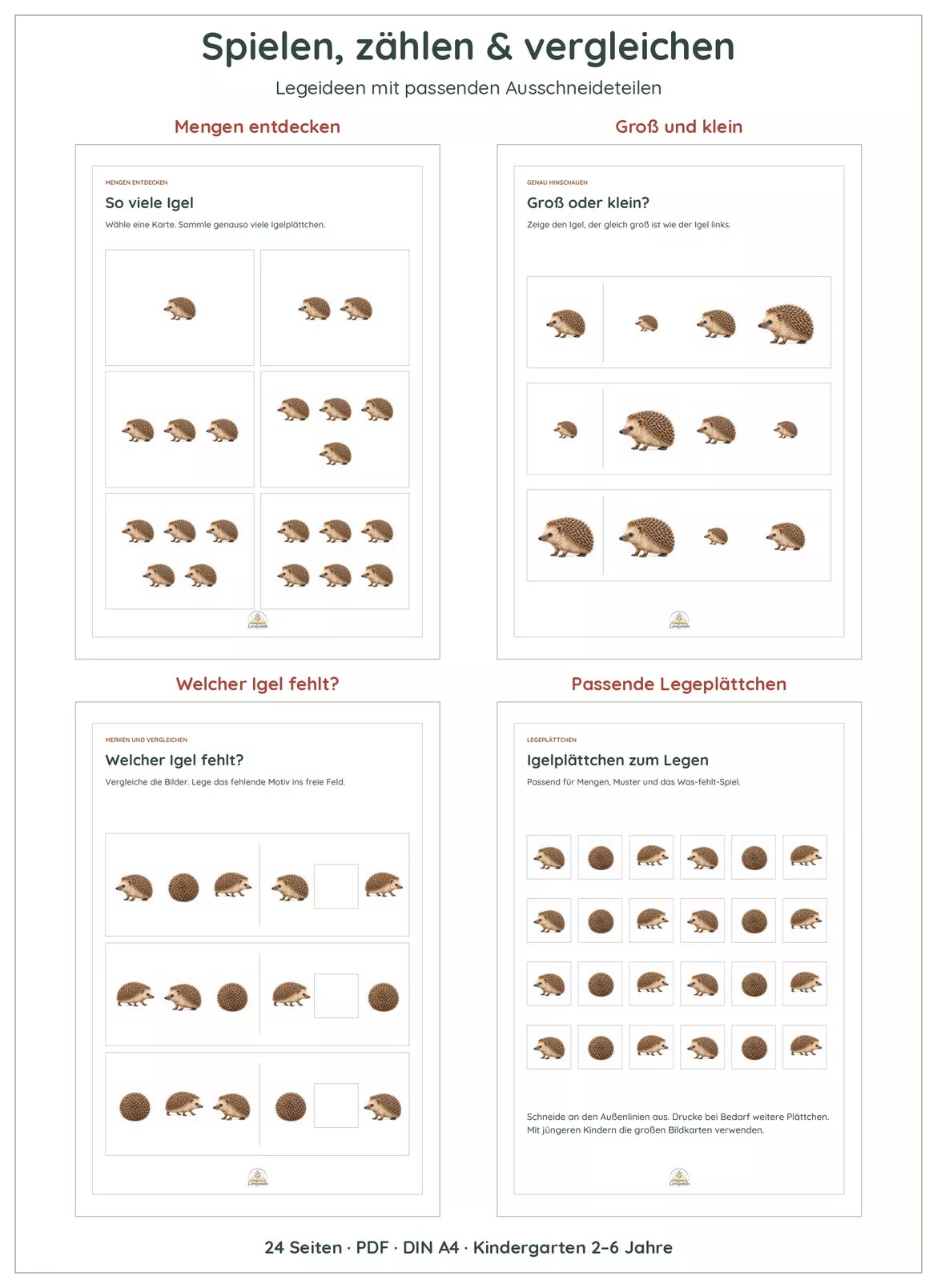 Bild in der Beschreibung des Unterrichtsmaterials 🦔Igel entdecken im Kindergarten | Bildkarten, Naturwissen, Mengen & Basteln | 2–6 Jahre von Lernfunkeln Materialien #2