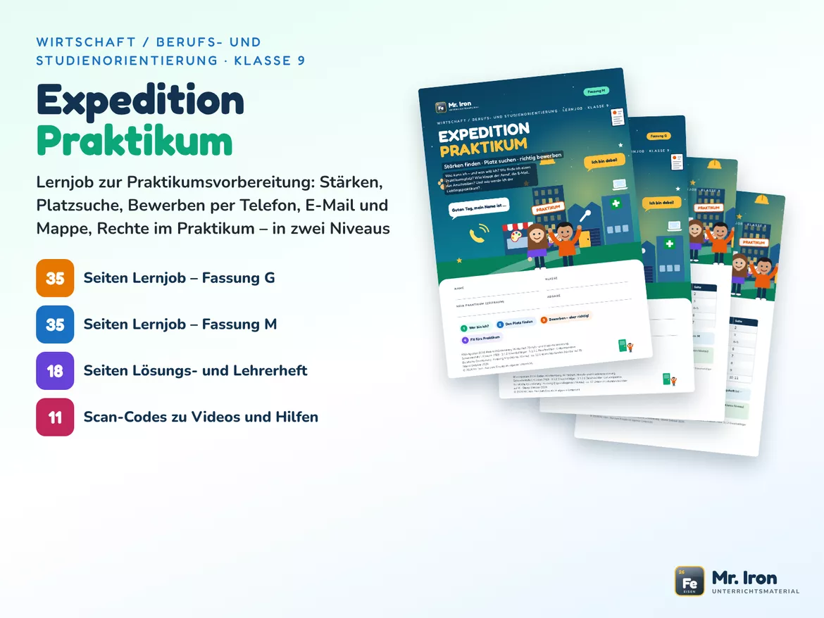 Bild in der Beschreibung des Unterrichtsmaterials Praktikum - Bewerben, Telefonieren & Rechte – Lernjob - WBS Kl. 9 mit Lösung von Mr. Iron #2