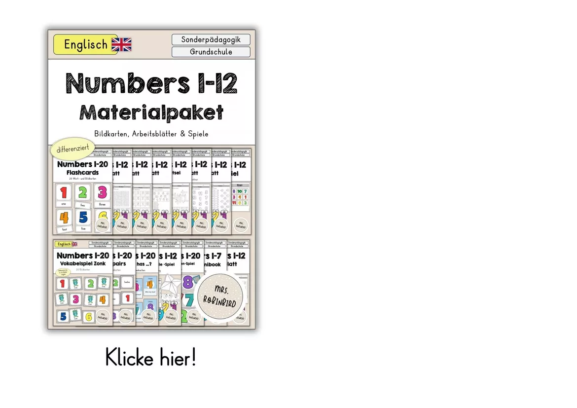 Bild in der Beschreibung des Unterrichtsmaterials Numbers 1–20 | Zahlen bis 20 Englisch | Vokabelspiel Zonk von Mrs.Robinbird #1