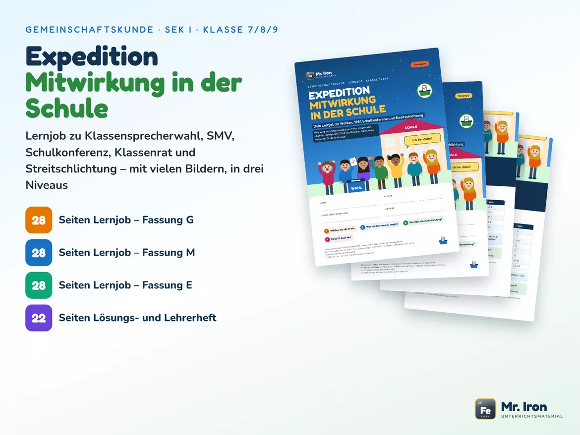 Bild in der Beschreibung des Unterrichtsmaterials Mitwirkung in der Schule – Lernjob Gemeinschaftskunde Kl. 7–9 von Mr. Iron #1