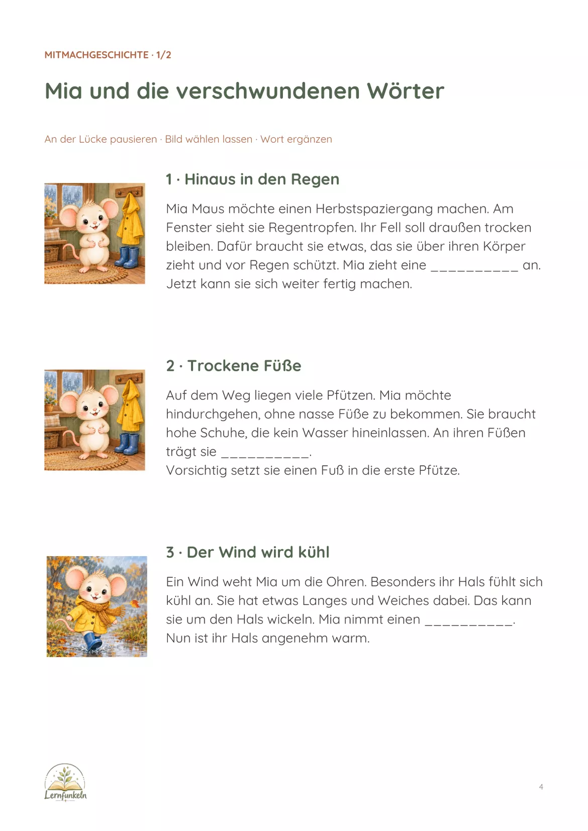 Bild in der Beschreibung des Unterrichtsmaterials Sprachverständnis spielerisch beobachten – Mia Maus und die verschwundenen Wörter | Mitmachgeschichte & Bildkarten von Lernfunkeln Materialien #2