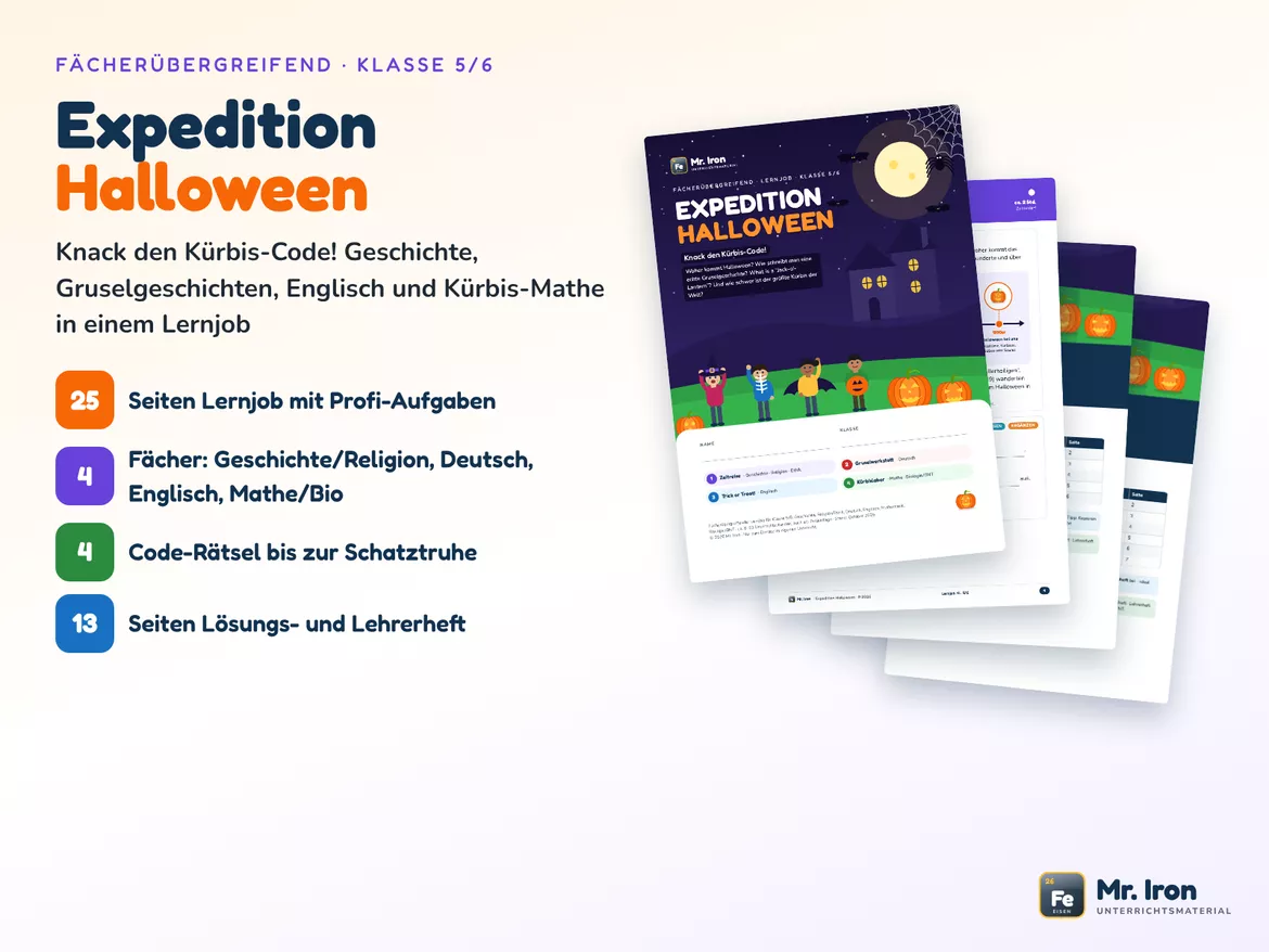 Bild in der Beschreibung des Unterrichtsmaterials Kostenlos - Expedition Halloween – Geschichte, Deutsch, Englisch, Mathe 5/6 - Escape Rätsel mit Lösungen - Freebie von Mr. Iron #1