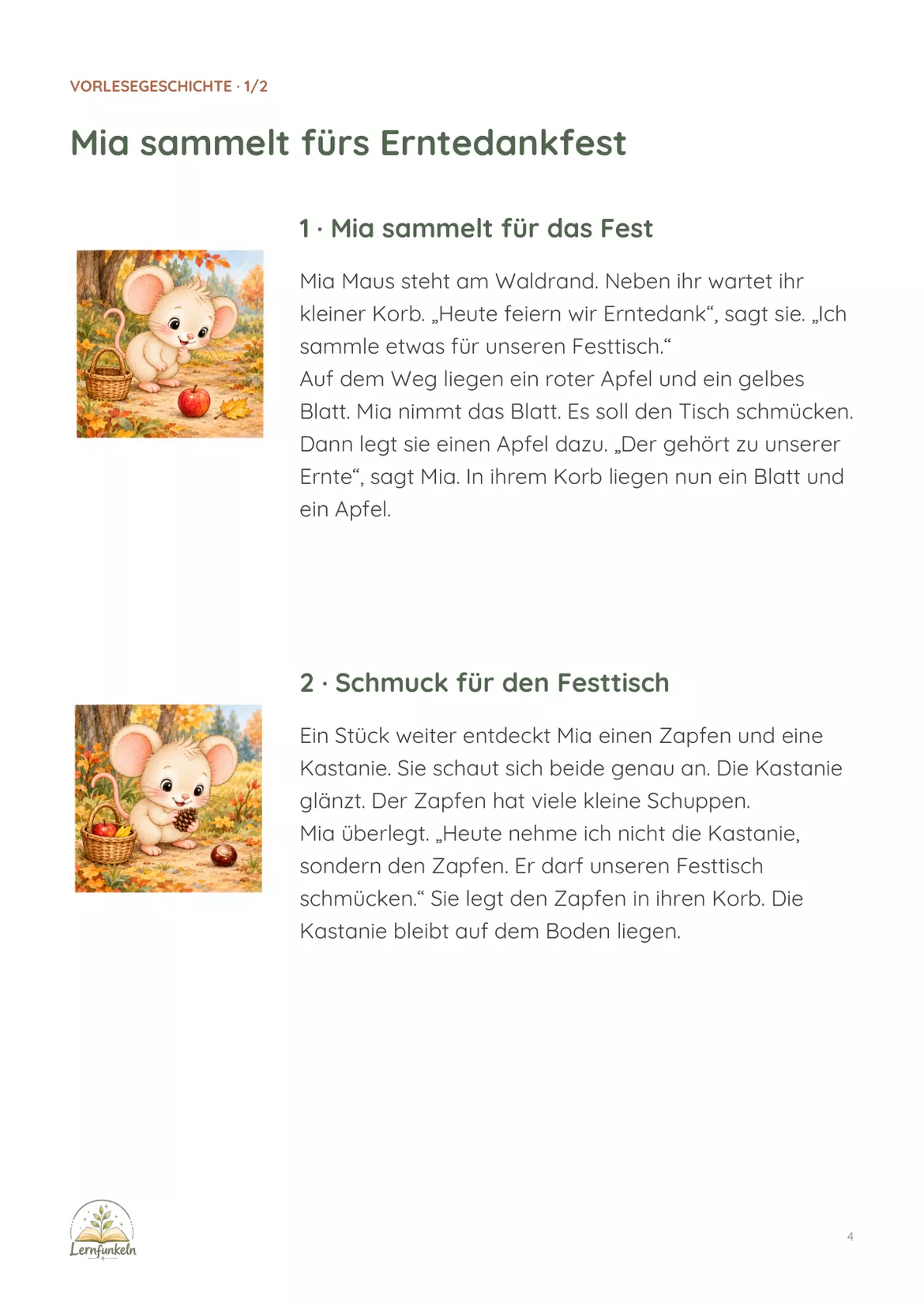 Bild in der Beschreibung des Unterrichtsmaterials Sprachverständnis spielerisch beobachten – Mia Maus sammelt fürs Erntedankfest | Geschichte & Bildkarten von Lernfunkeln Materialien #2