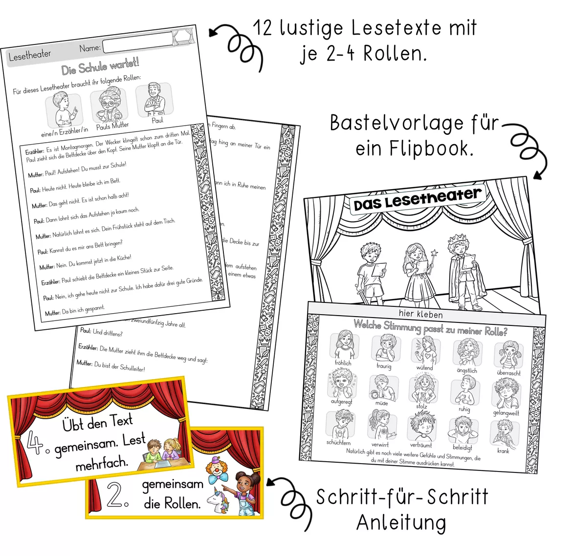 Bild in der Beschreibung des Unterrichtsmaterials Lesetheater / Vorlesetheater - Lese-Training - Lustige Texte mit Bildkarten & Bewertung von Odd Bird & Company #2