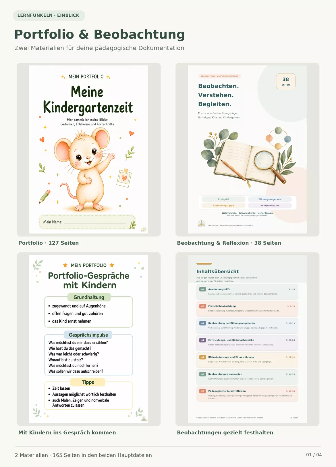 Bild in der Beschreibung des Unterrichtsmaterials Portfolio & Beobachtung im Kindergarten | 165 Seiten für Dokumentation & Reflexion von Lernfunkeln Materialien #1