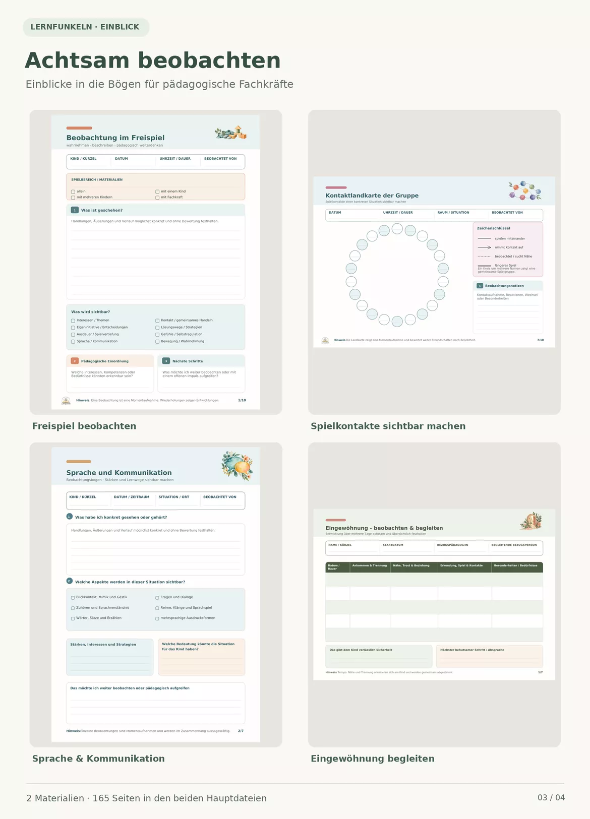 Bild in der Beschreibung des Unterrichtsmaterials Portfolio & Beobachtung im Kindergarten | 165 Seiten für Dokumentation & Reflexion von Lernfunkeln Materialien #3