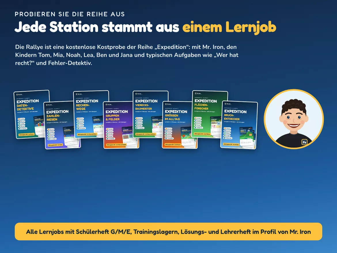 Bild in der Beschreibung des Unterrichtsmaterials Kostenlos - Mathe Klasse 5 Stationenlernen: Zahlen, Rechnen, Größen, Brüche - Gratis-Probe von Mr. Iron #4