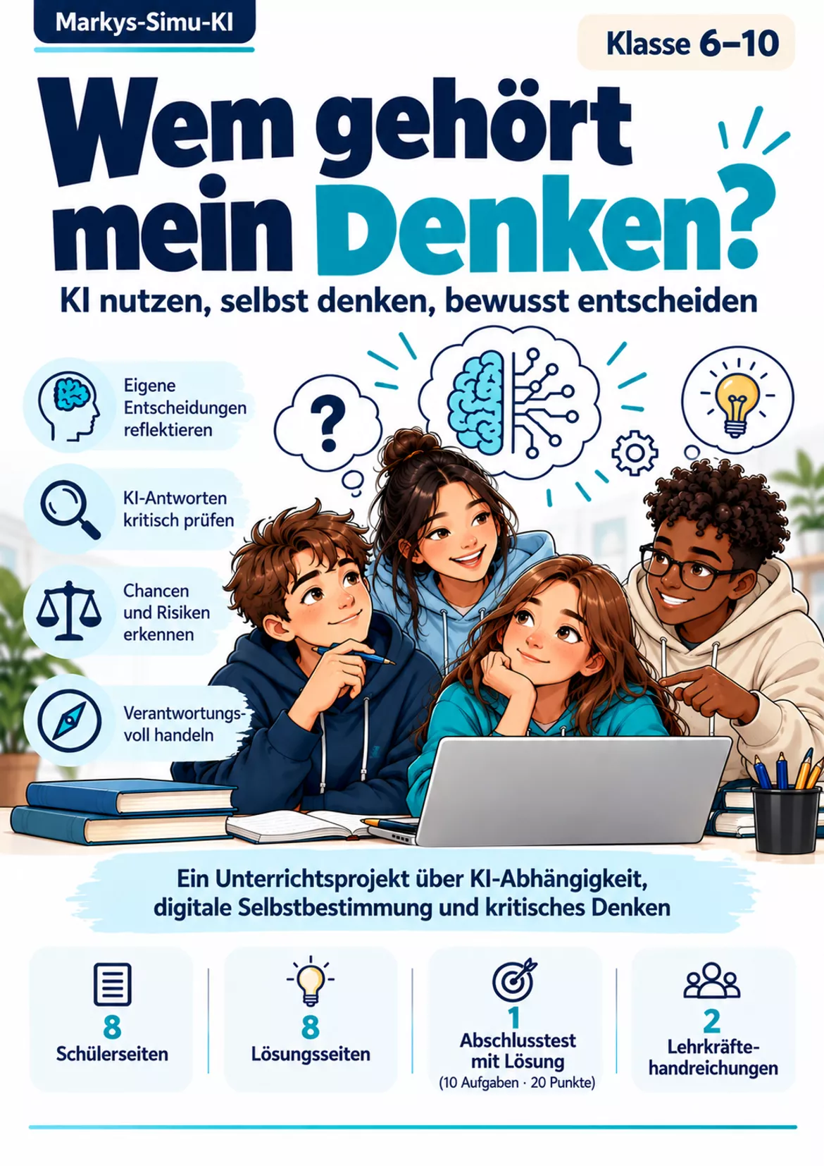 Bild in der Beschreibung des Unterrichtsmaterials Die KI-Denkfalle Kostenloses Unterrichtsmaterial zu KI-Kompetenz, kritischem Denken und digitaler Selbstbestimmung | Klassen 6–10 von Markys-Simu-KI #1
