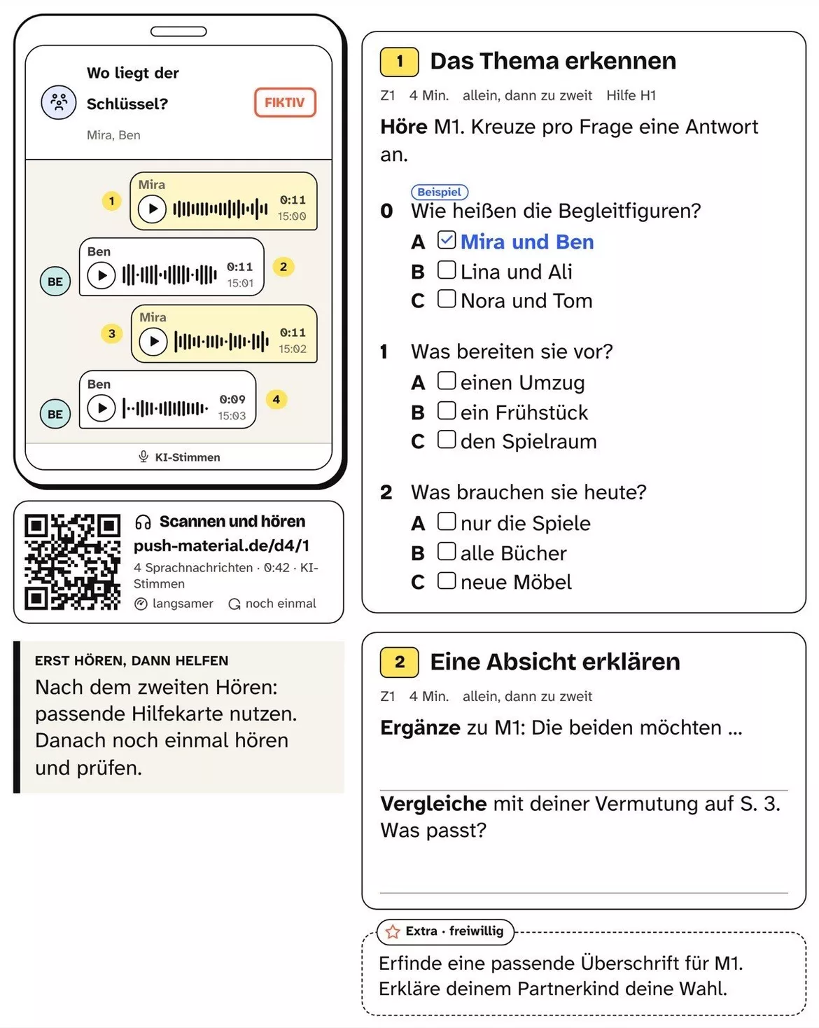 Bild in der Beschreibung des Unterrichtsmaterials DaZ Hörverstehen: Wo liegt der Schlüssel? Kl. 4–6, mit Audio von PUSH #1