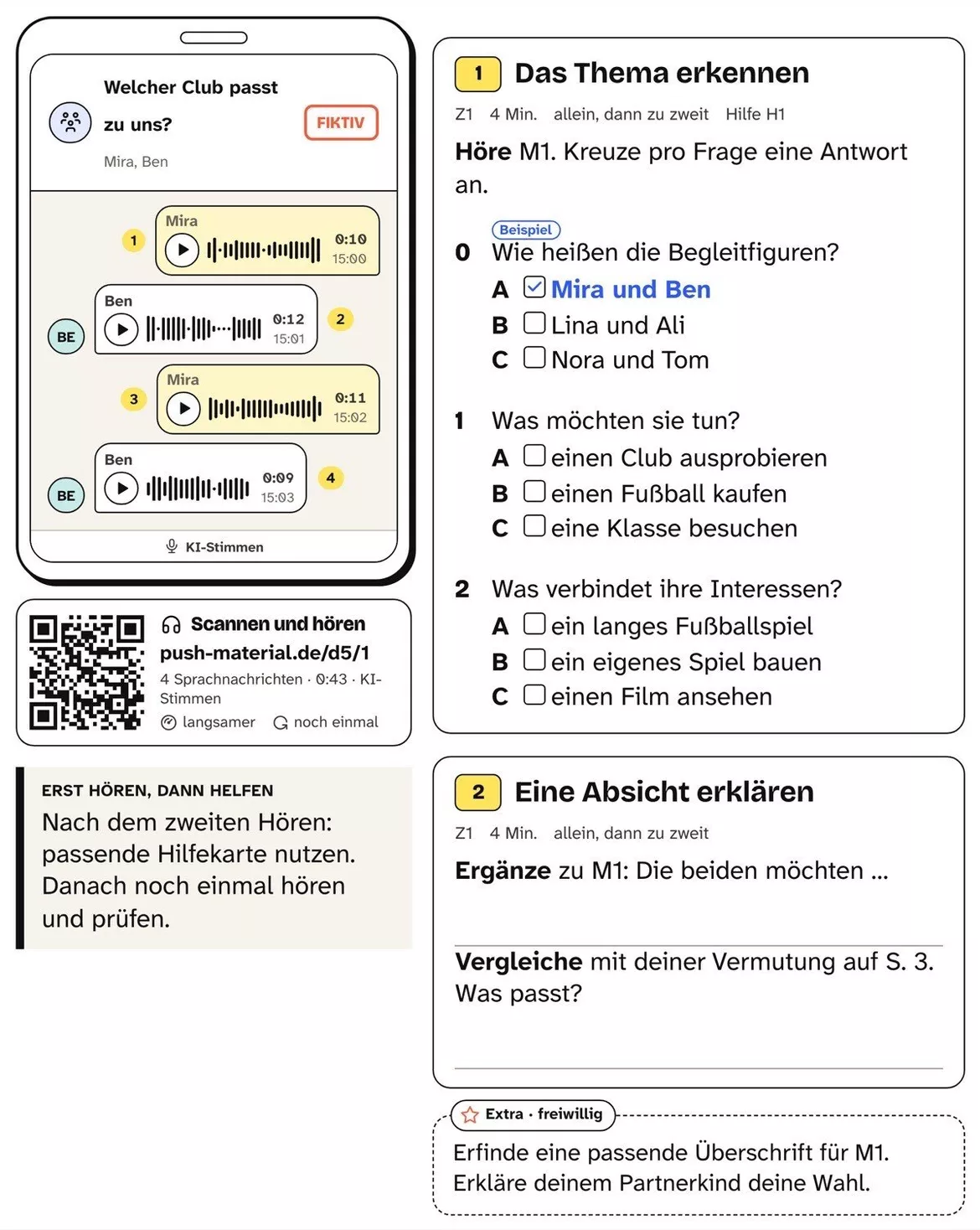Bild in der Beschreibung des Unterrichtsmaterials DaZ Hörverstehen: Welcher Club passt zu uns? Kl. 4–6, mit Audio von PUSH #1