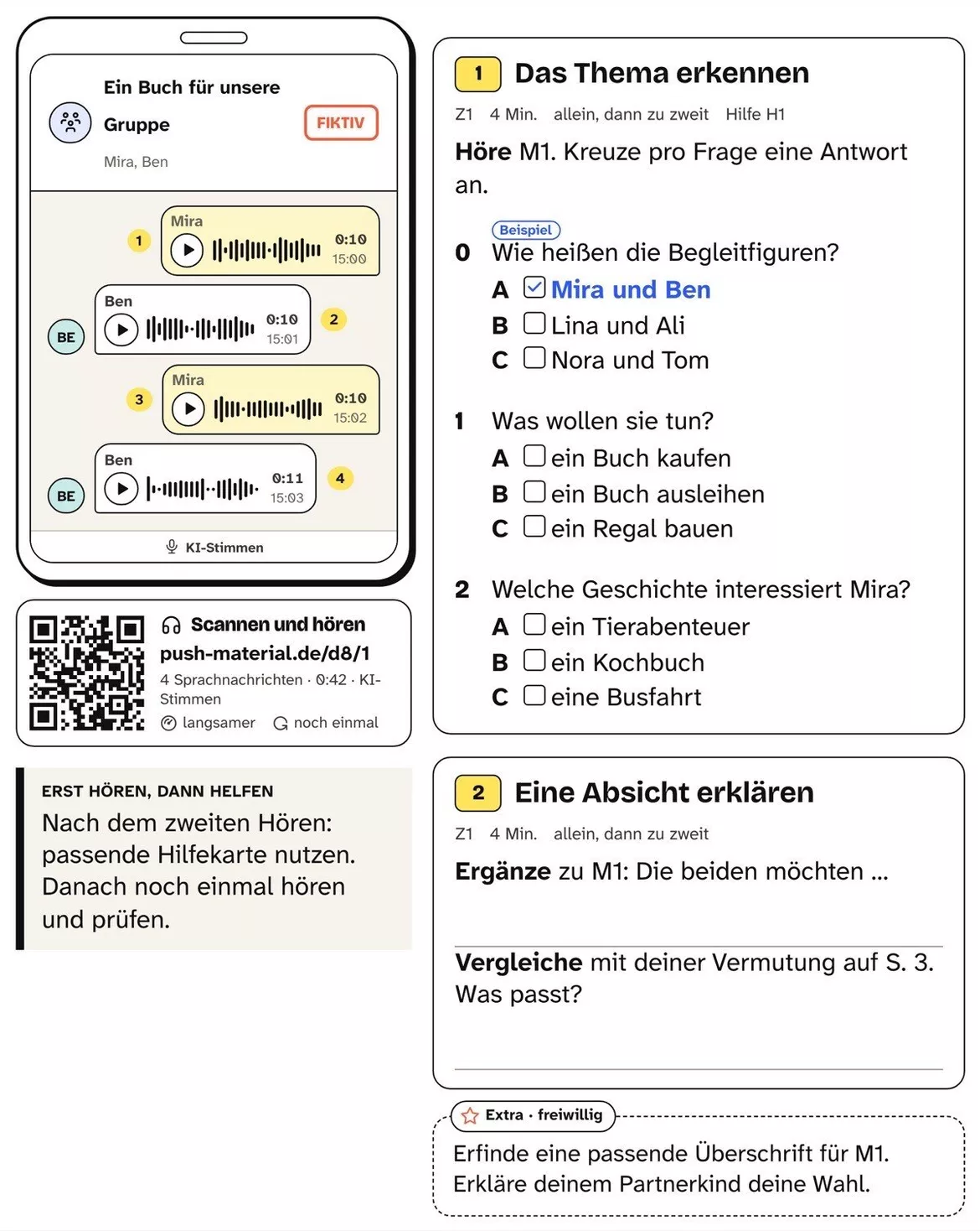 Bild in der Beschreibung des Unterrichtsmaterials DaZ Hörverstehen: Ein Buch für unsere Gruppe, Kl. 4–6, mit Audio von PUSH #1