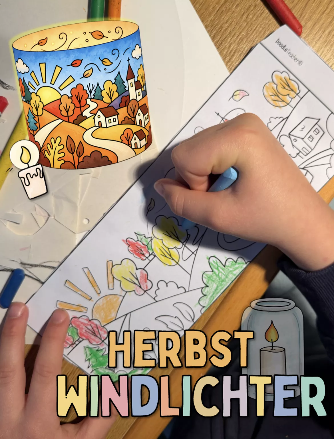 Bild in der Beschreibung des Unterrichtsmaterials Windlicht basteln Herbst: Herbstlandschaft Windlichter von Doodleteacher #1