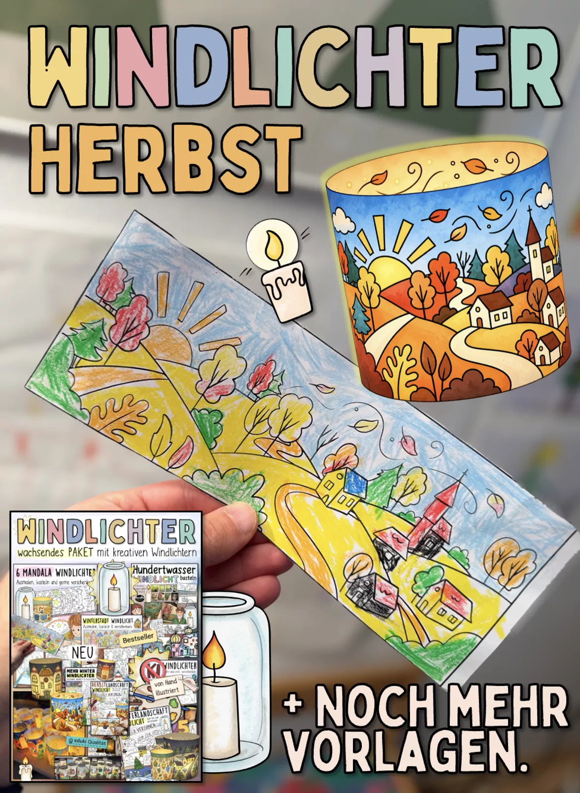 Bild in der Beschreibung des Unterrichtsmaterials Windlicht basteln Herbst: Herbstlandschaft Windlichter von Doodleteacher #3
