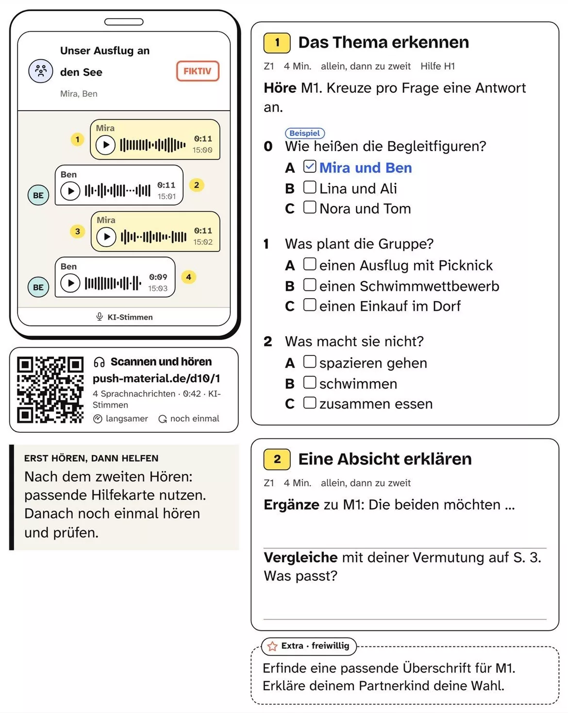 Bild in der Beschreibung des Unterrichtsmaterials DaZ Hörverstehen: Unser Ausflug an den See, Kl. 4–6, mit Audio von PUSH #1