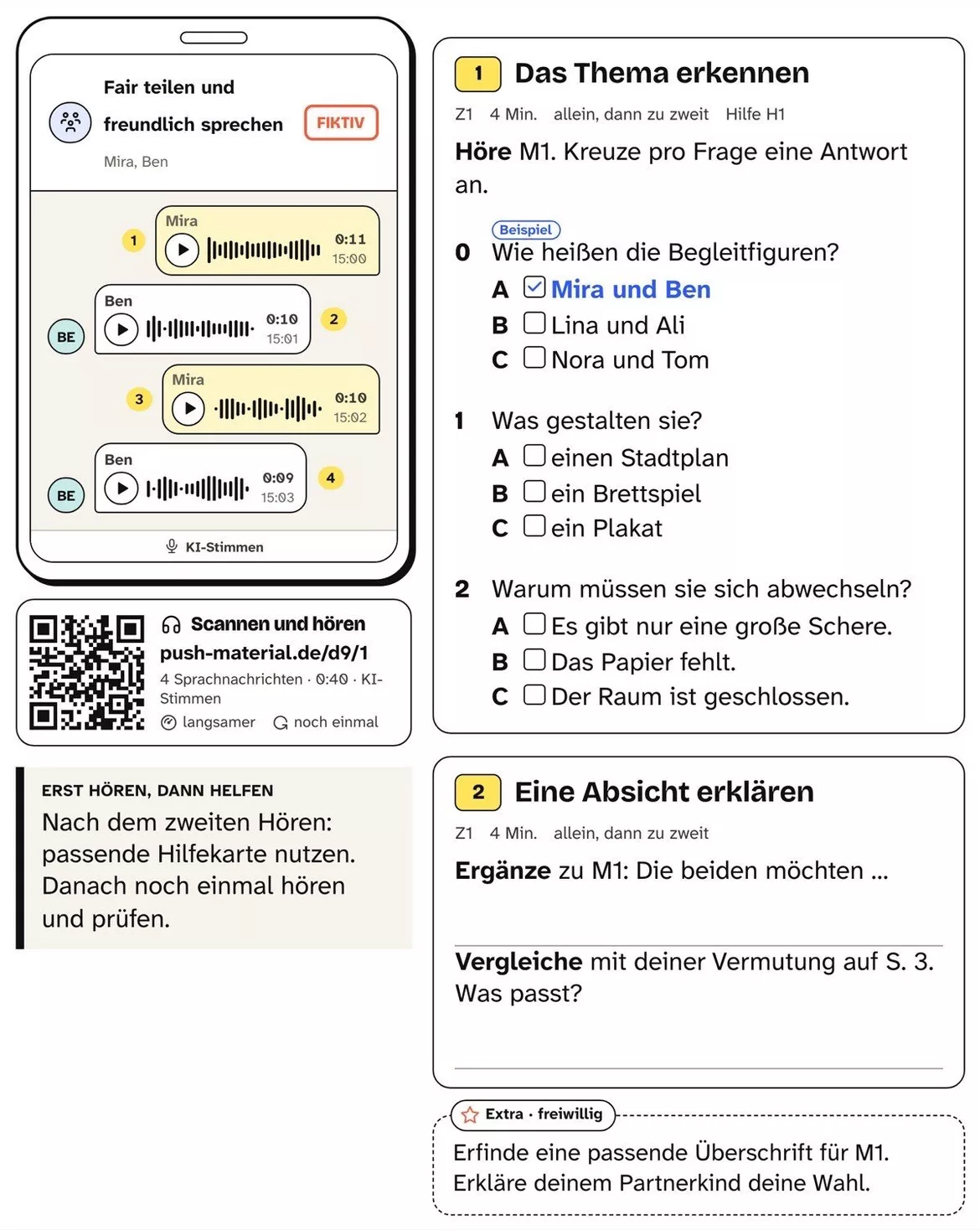 Bild in der Beschreibung des Unterrichtsmaterials DaZ Hörverstehen: Fair teilen und freundlich sprechen, Kl. 4–6, mit Audio von PUSH #1