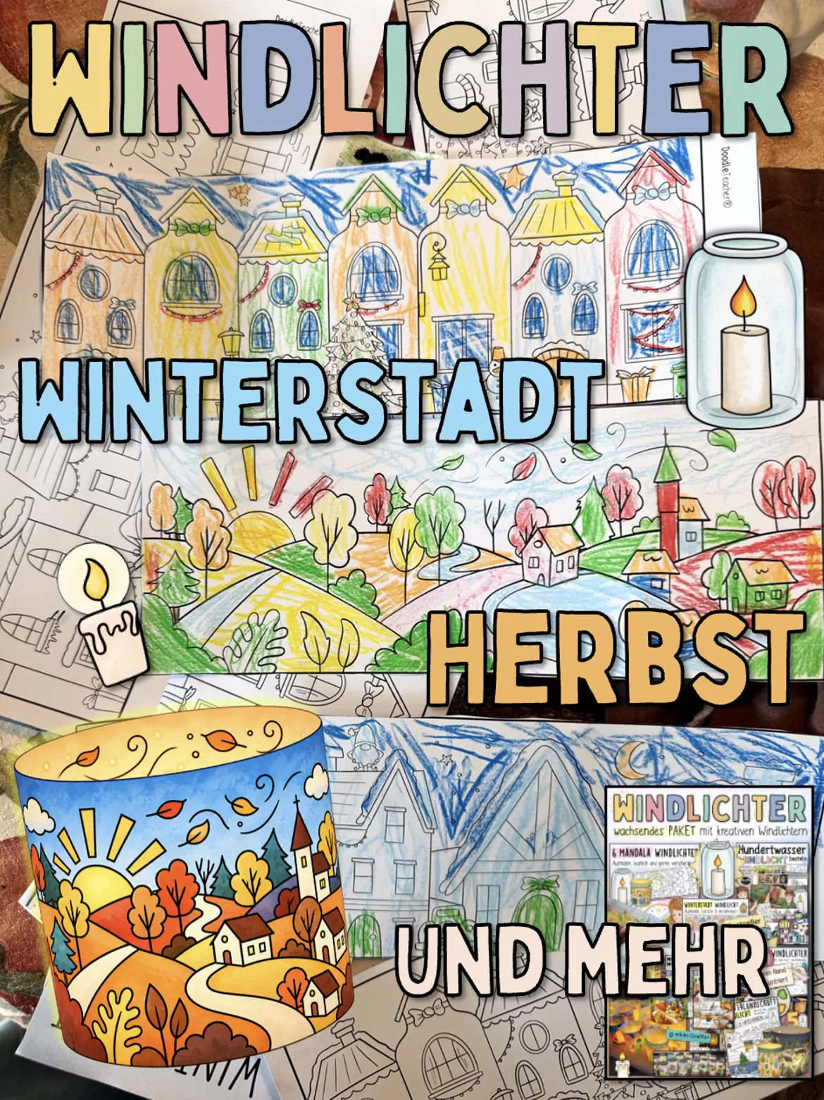 Bild in der Beschreibung des Unterrichtsmaterials Windlicht basteln Herbst: Herbstlandschaft Windlichter von Doodleteacher #4