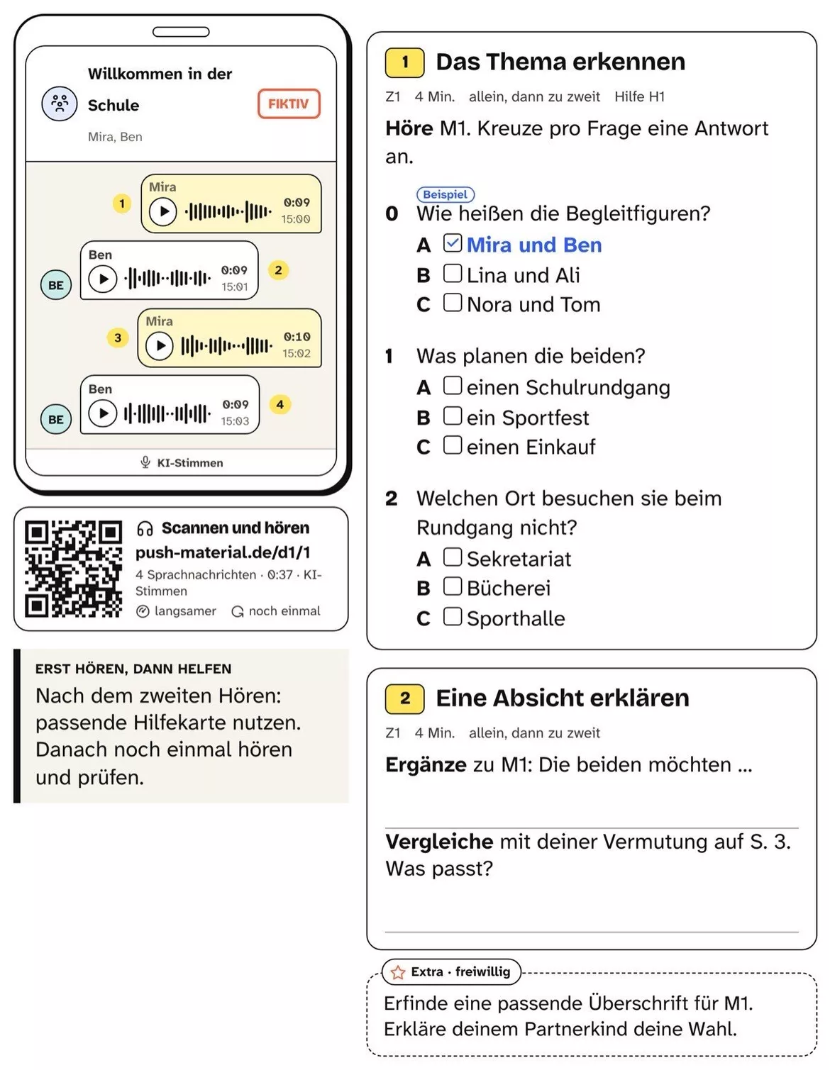 Bild in der Beschreibung des Unterrichtsmaterials DaZ Hörverstehen: Willkommen in der Schule, Kl. 4–6, mit Audio von PUSH #1