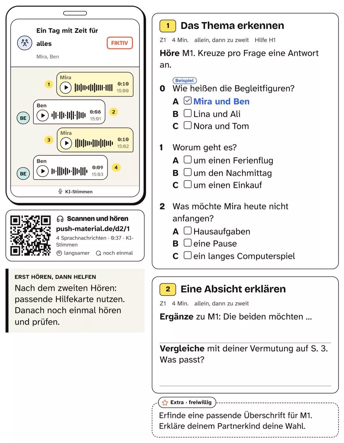 Bild in der Beschreibung des Unterrichtsmaterials DaZ Hörverstehen: Ein Tag mit Zeit für alles, Kl. 4–6, mit Audio von PUSH #1