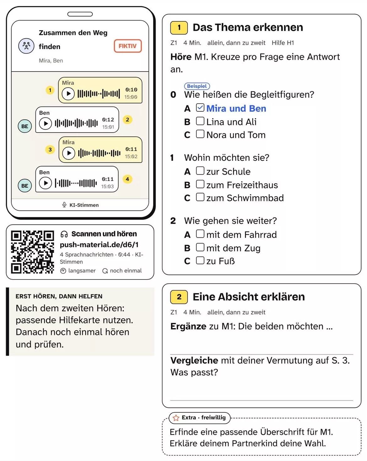Bild in der Beschreibung des Unterrichtsmaterials DaZ Hörverstehen: Zusammen den Weg finden, Kl. 4–6, mit Audio von PUSH #1