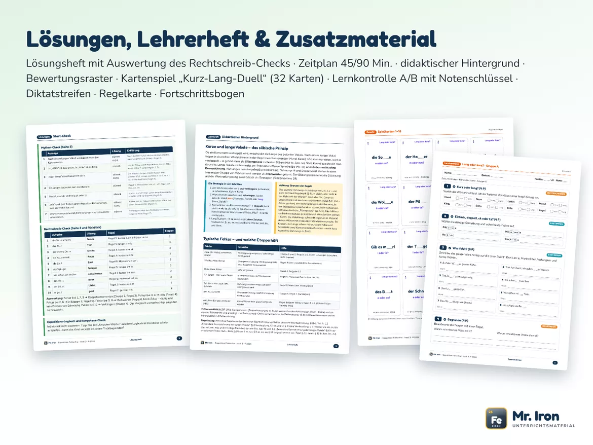 Bild in der Beschreibung des Unterrichtsmaterials Lang oder kurz? Doppelkonsonanten, ck, tz, ie, h – Kl. 5/6 G/M/E mit Lösung von Mr. Iron #4
