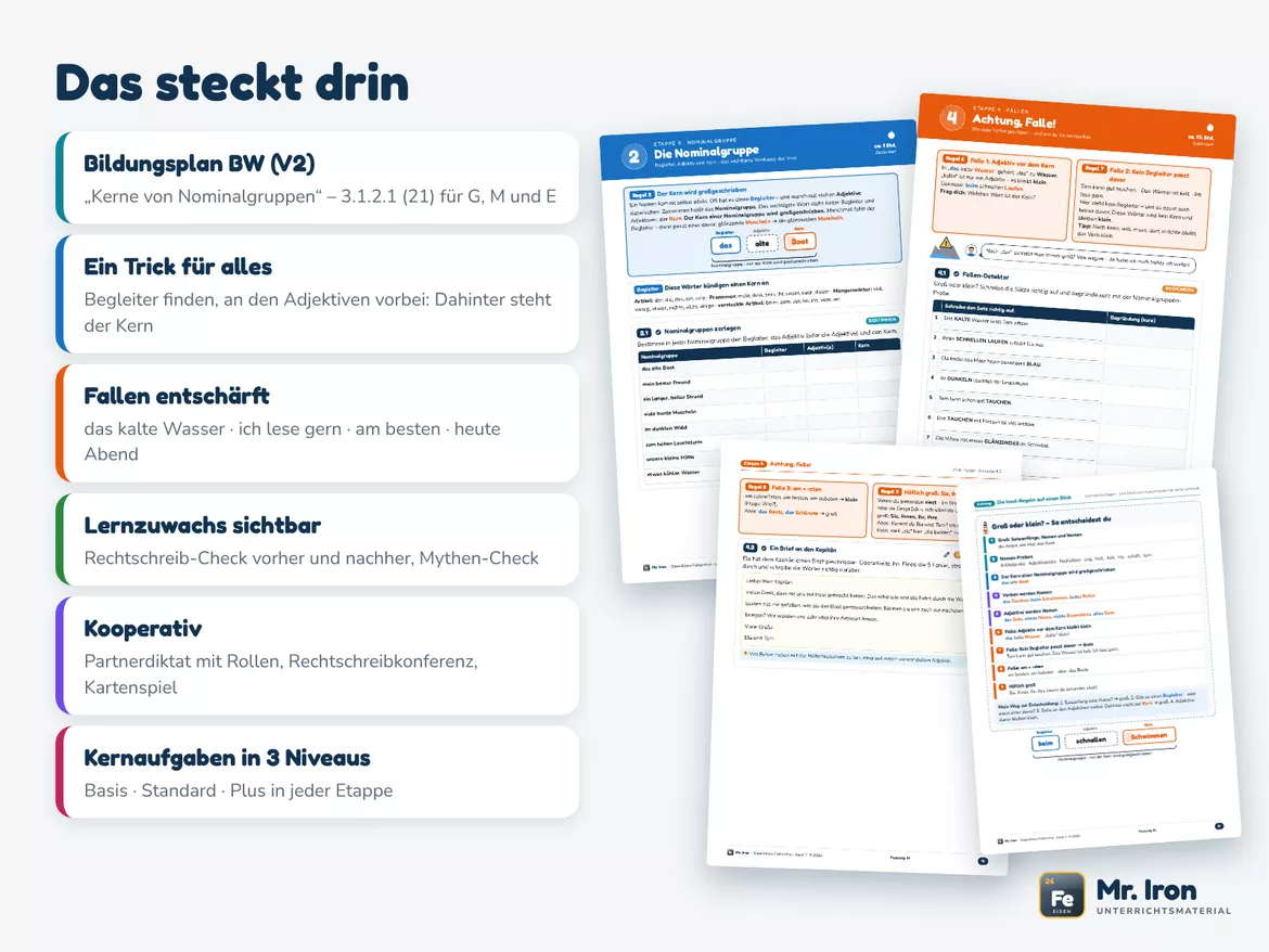 Bild in der Beschreibung des Unterrichtsmaterials Nominalisierung & Großschreibung Klasse 5/6 – Lernjob G/M/E - mit Lösungen von Mr. Iron #2