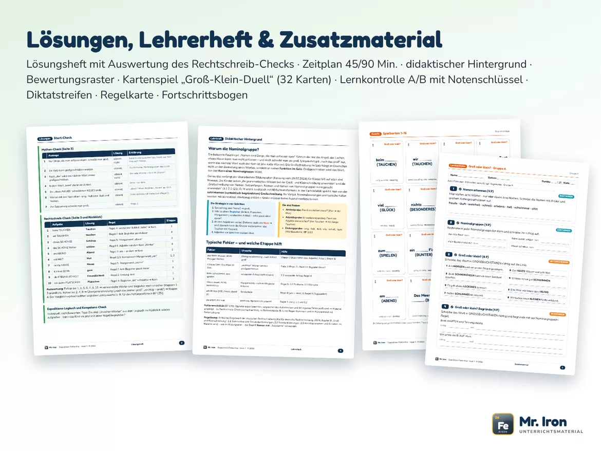 Bild in der Beschreibung des Unterrichtsmaterials Nominalisierung & Großschreibung Klasse 5/6 – Lernjob G/M/E - mit Lösungen von Mr. Iron #4