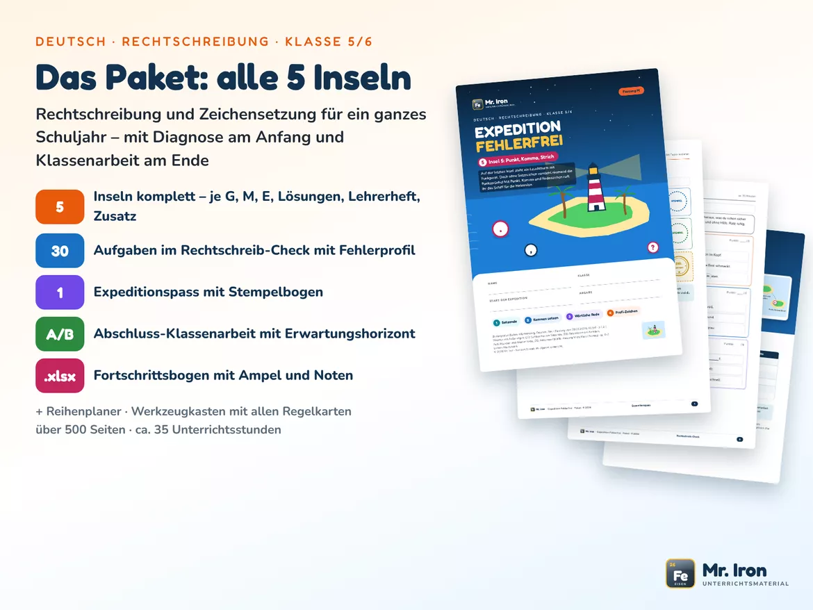 Bild in der Beschreibung des Unterrichtsmaterials Rechtschreibung Kl. 5/6 Komplettpaket: 5 Lernjobs G/M/E + Check von Mr. Iron #1