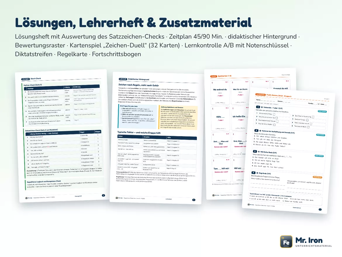 Bild in der Beschreibung des Unterrichtsmaterials Zeichensetzung: Punkt, Komma, Strich - Satzzeichen & wörtliche Rede Kl. 5/6 G/M/E mit Lösung von Mr. Iron #4