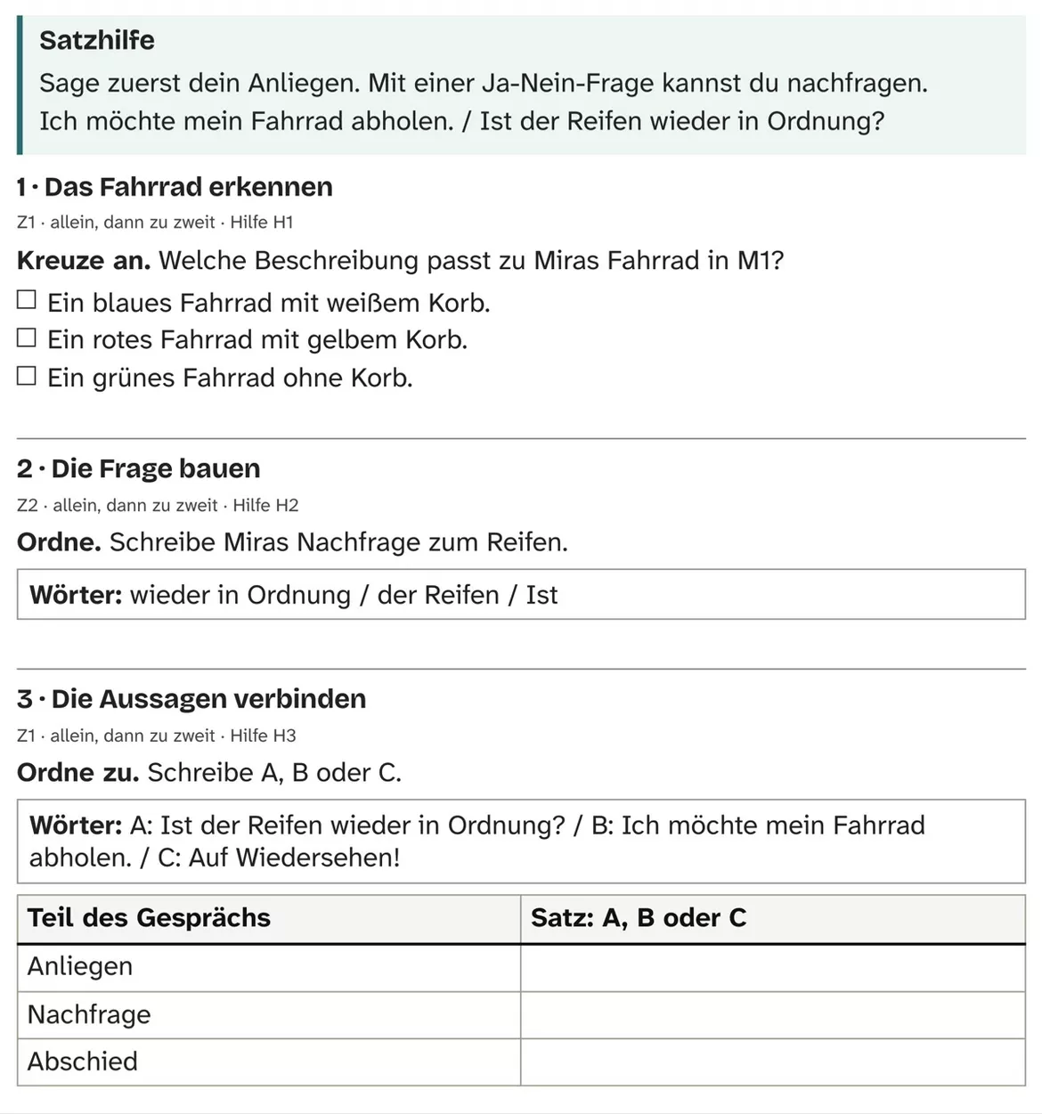 Bild in der Beschreibung des Unterrichtsmaterials DaZ A1: Das Rad ist wieder da – Comic, Aufgaben und Lösungen von PUSH #2