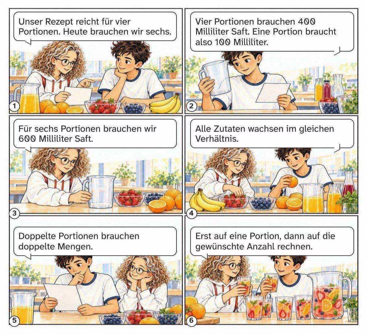 Bild in der Beschreibung des Unterrichtsmaterials Das Rezept wächst mit: Comic mit Aufgaben und Lösungen, Kl. 5–6 von PUSH #1