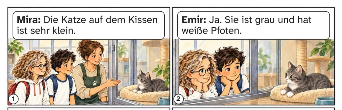 Bild in der Beschreibung des Unterrichtsmaterials DaZ A1: Ein Besuch bei den Tieren – Comic, Aufgaben und Lösungen von PUSH #1