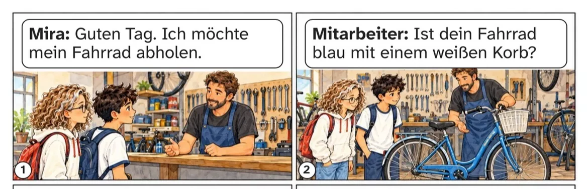 Bild in der Beschreibung des Unterrichtsmaterials DaZ A1: Das Rad ist wieder da – Comic, Aufgaben und Lösungen von PUSH #1