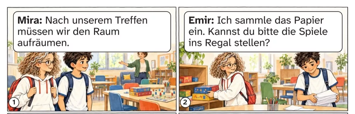 Bild in der Beschreibung des Unterrichtsmaterials DaZ A2: Licht aus nach dem Treffen – Comic, Aufgaben und Lösungen von PUSH #1