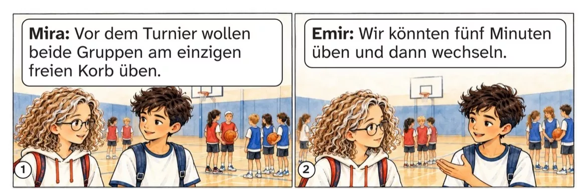 Bild in der Beschreibung des Unterrichtsmaterials DaZ A2: Ein fairer Spielplan – Comic, Aufgaben und Lösungen von PUSH #1