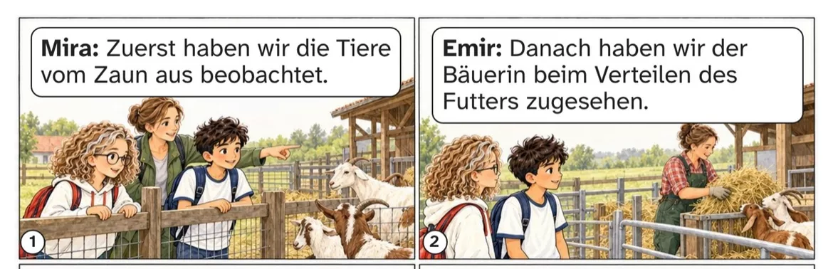 Bild in der Beschreibung des Unterrichtsmaterials DaZ A2: Ein Projekttag auf dem Hof – Comic, Aufgaben und Lösungen von PUSH #1