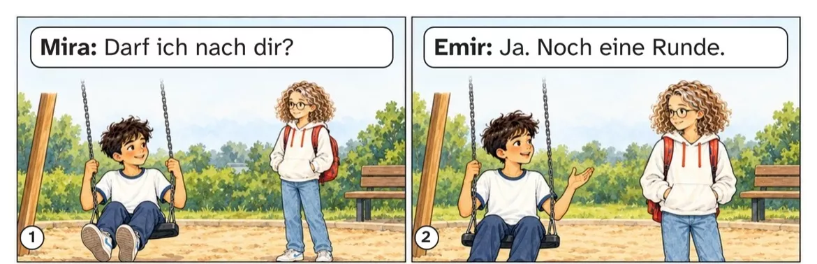 Bild in der Beschreibung des Unterrichtsmaterials DaZ A1: Noch eine Runde? – Comic, Aufgaben und Lösungen von PUSH #1