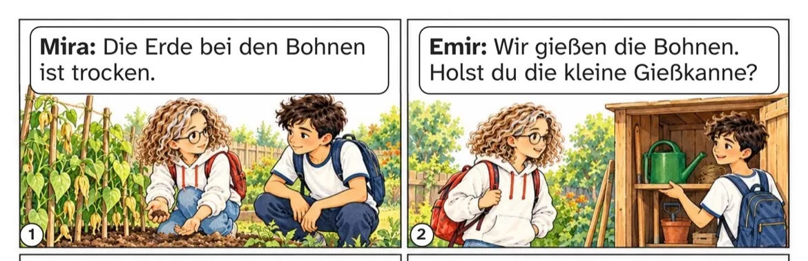 Bild in der Beschreibung des Unterrichtsmaterials DaZ A1: Wasser für die Bohnen – Comic, Aufgaben und Lösungen von PUSH #1