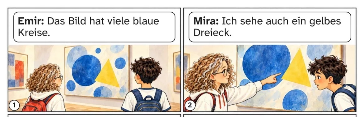 Bild in der Beschreibung des Unterrichtsmaterials DaZ A1: Ein Bild voller Farben – Comic, Aufgaben und Lösungen von PUSH #1