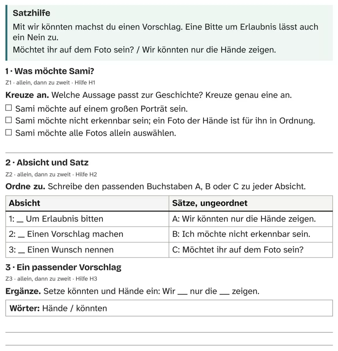 Bild in der Beschreibung des Unterrichtsmaterials DaZ A2: Ein Foto für die Schülerzeitung – Comic, Aufgaben und Lösungen von PUSH #2