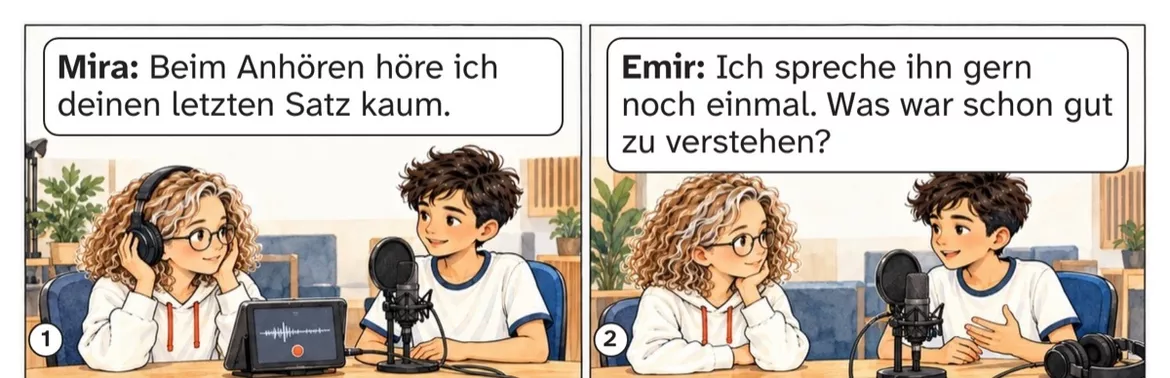 Bild in der Beschreibung des Unterrichtsmaterials DaZ A2: Noch einmal aufnehmen – Comic, Aufgaben und Lösungen von PUSH #1