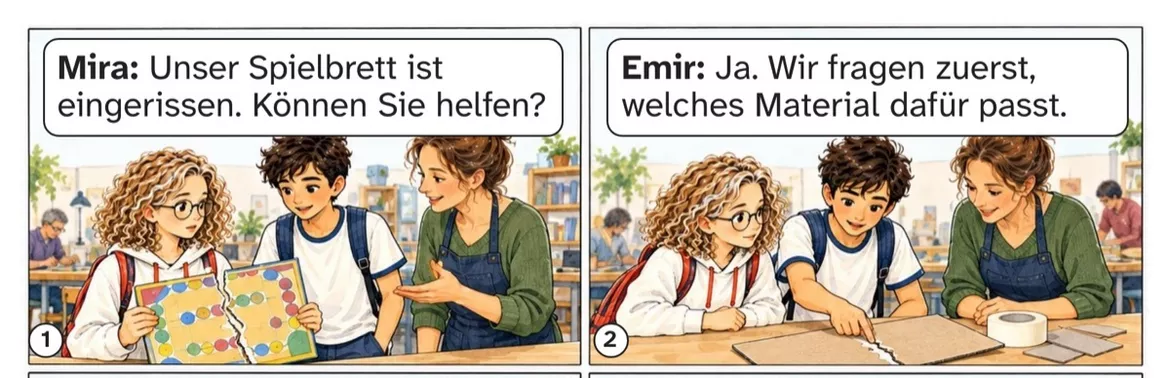 Bild in der Beschreibung des Unterrichtsmaterials DaZ A2: Ein Spiel bekommt eine zweite Chance – Comic, Aufgaben und Lösungen von PUSH #1