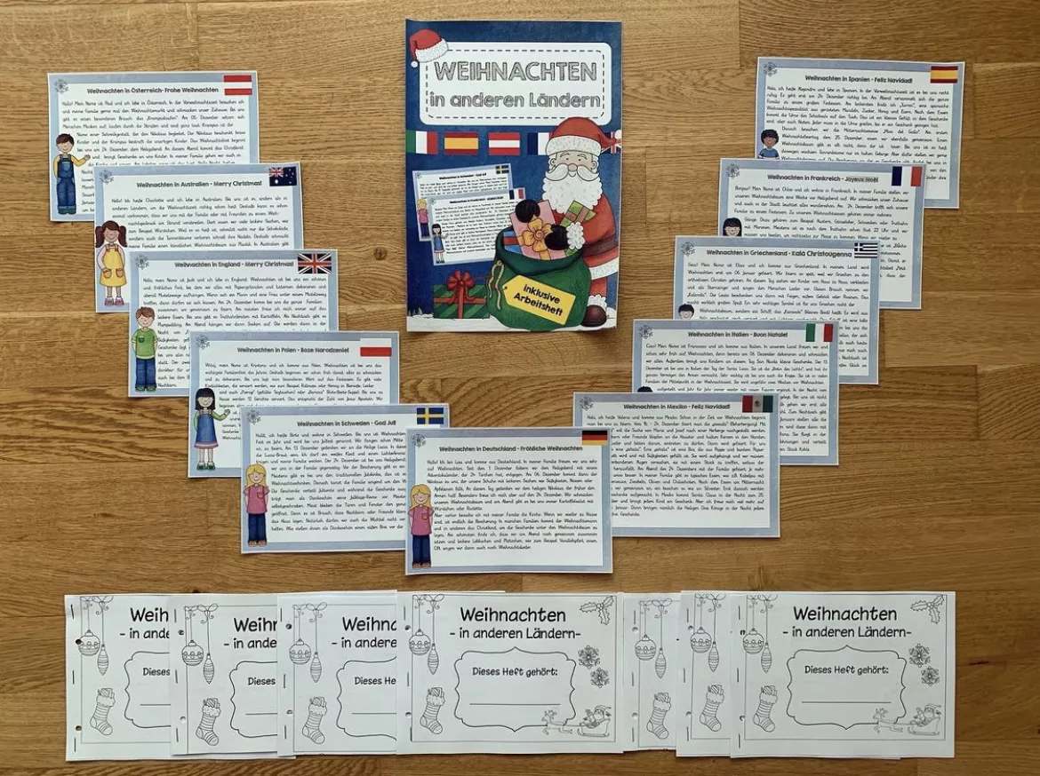 Weihnachten in anderen Ländern (Lesekartei mit Arbeitsheft