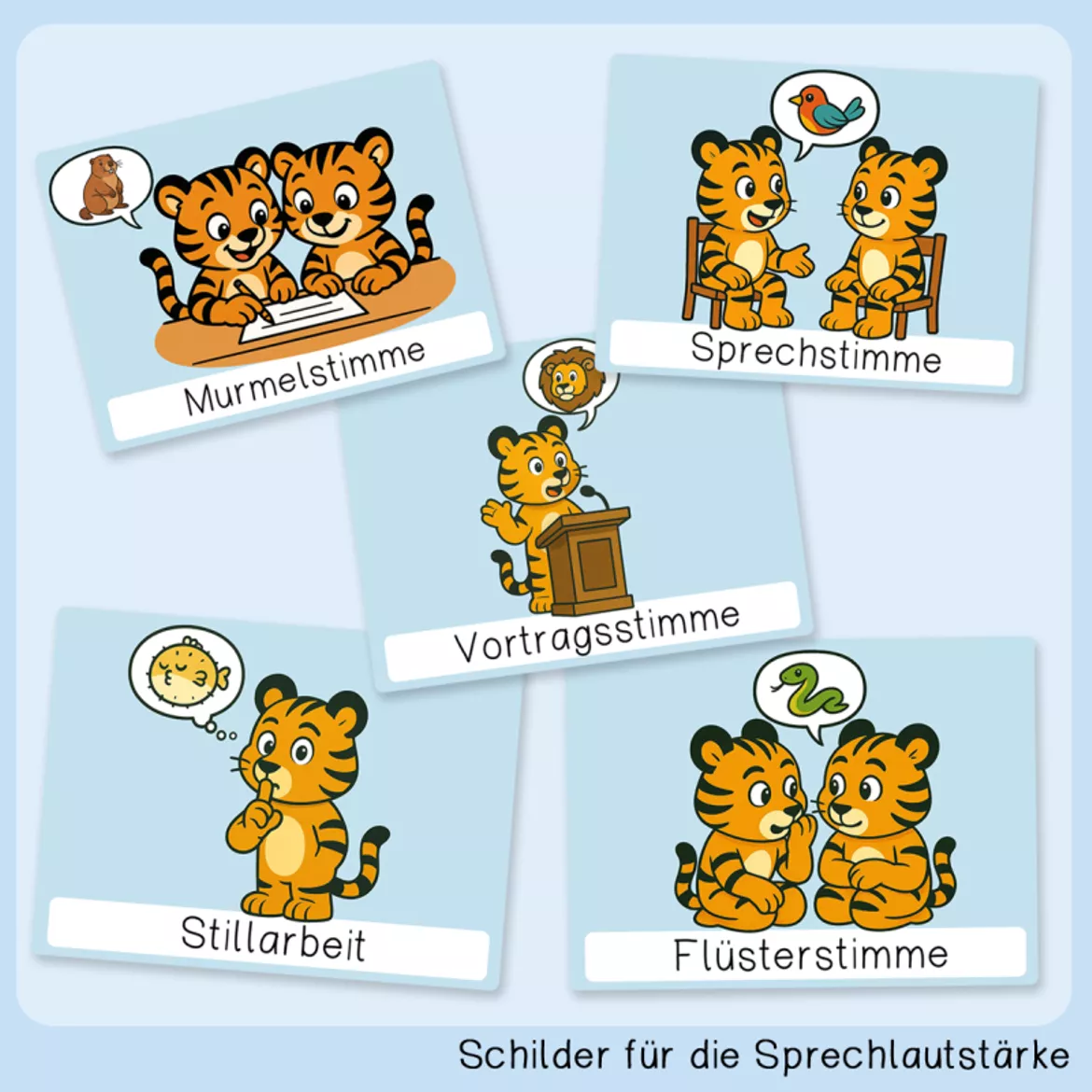 Bild in der Beschreibung des Unterrichtsmaterials Tigerklasse: Lautstärkeschilder (Stimmen) von Grundschulatelier #1