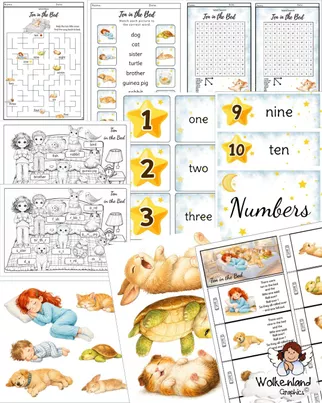 Bild in der Beschreibung des Unterrichtsmaterials Ten in the Bed Storytelling Bildkarten Pets Numbers von Wolkenland.Graphics #1