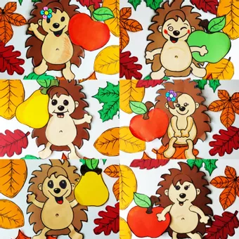 Bild in der Beschreibung des Unterrichtsmaterials Igel im Herbstlaub: Fensterbild & Bastelvorlage Kunstunterricht Klasse 1-4 (Herbstdeko / Wald, Obst & Blätter / Grundschule) von Wolkenland.Graphics #2