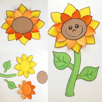 Bild in der Beschreibung des Unterrichtsmaterials Sonnenblumen Bastelvorlage & Gemeinschaftsbild – Sommer & Herbst Kunstunterricht Grundschule Klasse 1–4 | 3D-Effekt | Kunstprojekt von Wolkenland.Graphics #1