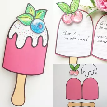 Bild in der Beschreibung des Unterrichtsmaterials Eis-Karte & Bastelvorlage – Sommer Kunstunterricht Grundschule Klasse 1–4 | Girlande basteln | Kreatives Schreiben Deutsch von Wolkenland.Graphics #1